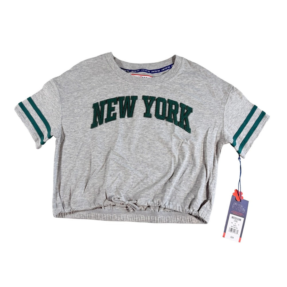 Limited Too Girls Gray New York Crop‎ Top Cinch Drawstring Shirt Medium 10 NWT